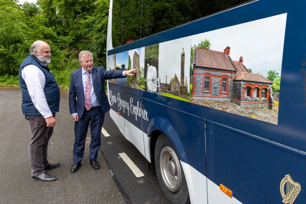 the new Yeats-Gregory Explorer shuttle bus at the official launch in Coole Park Nature Reserve.
